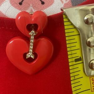 Red Heart Earrings with Rhinestone Arrow Earrings